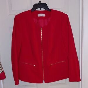 NWOT Calvin Klein Red Jacket Lined Size 16W, Zip Front, 2 Deep Pockets